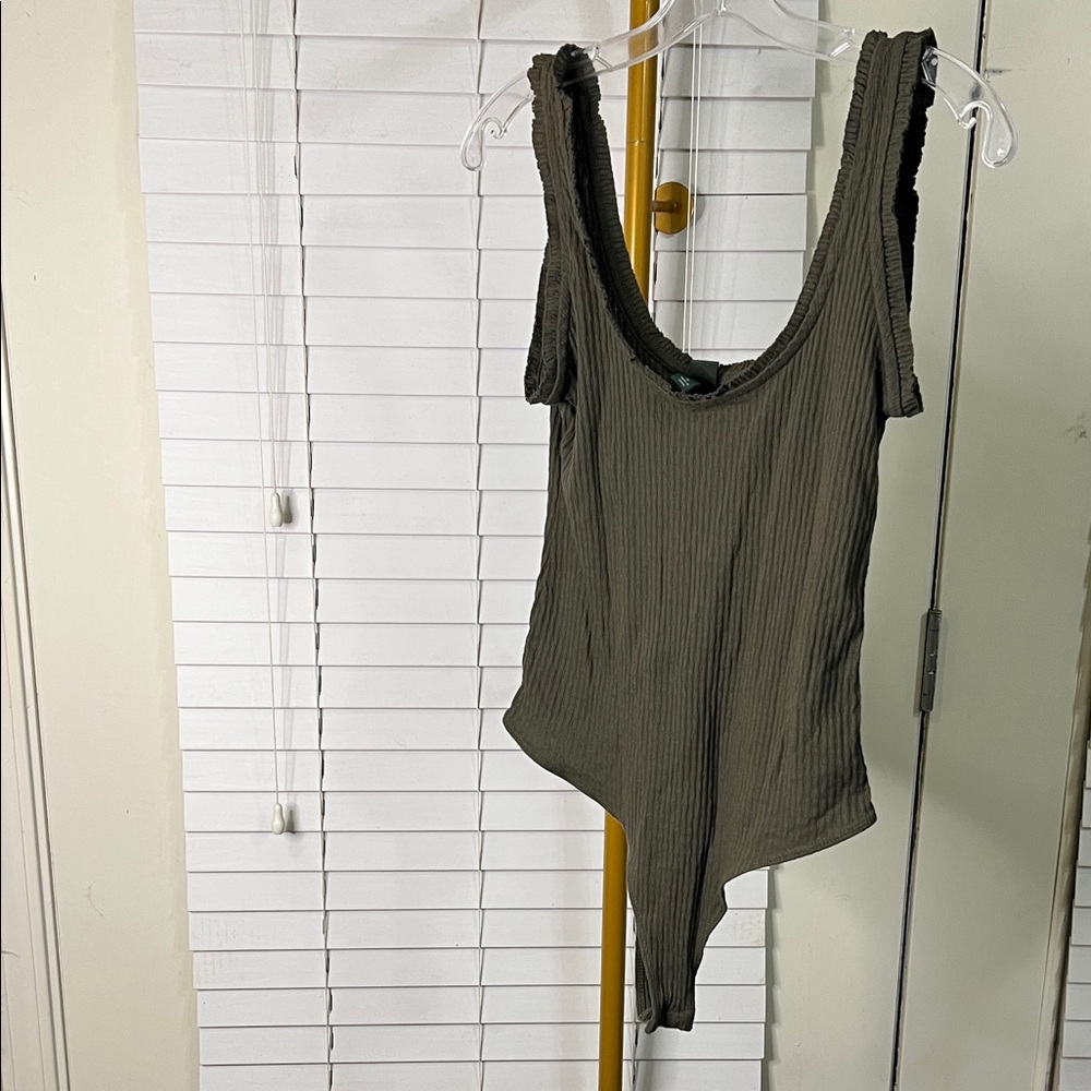 Wild Fable Khaki Ribbed Bodysuit